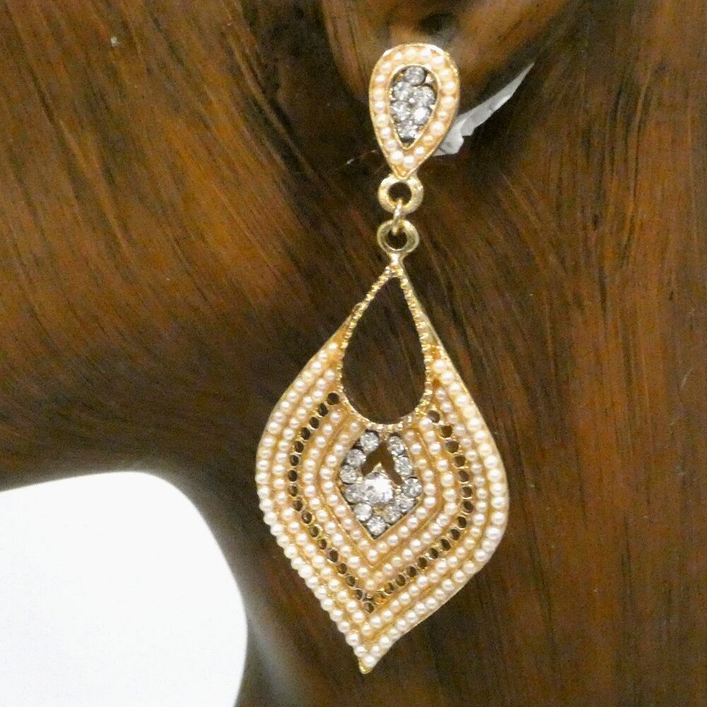 Vintage Crystal and Faux Pearl Earring Dangles, 2.5"